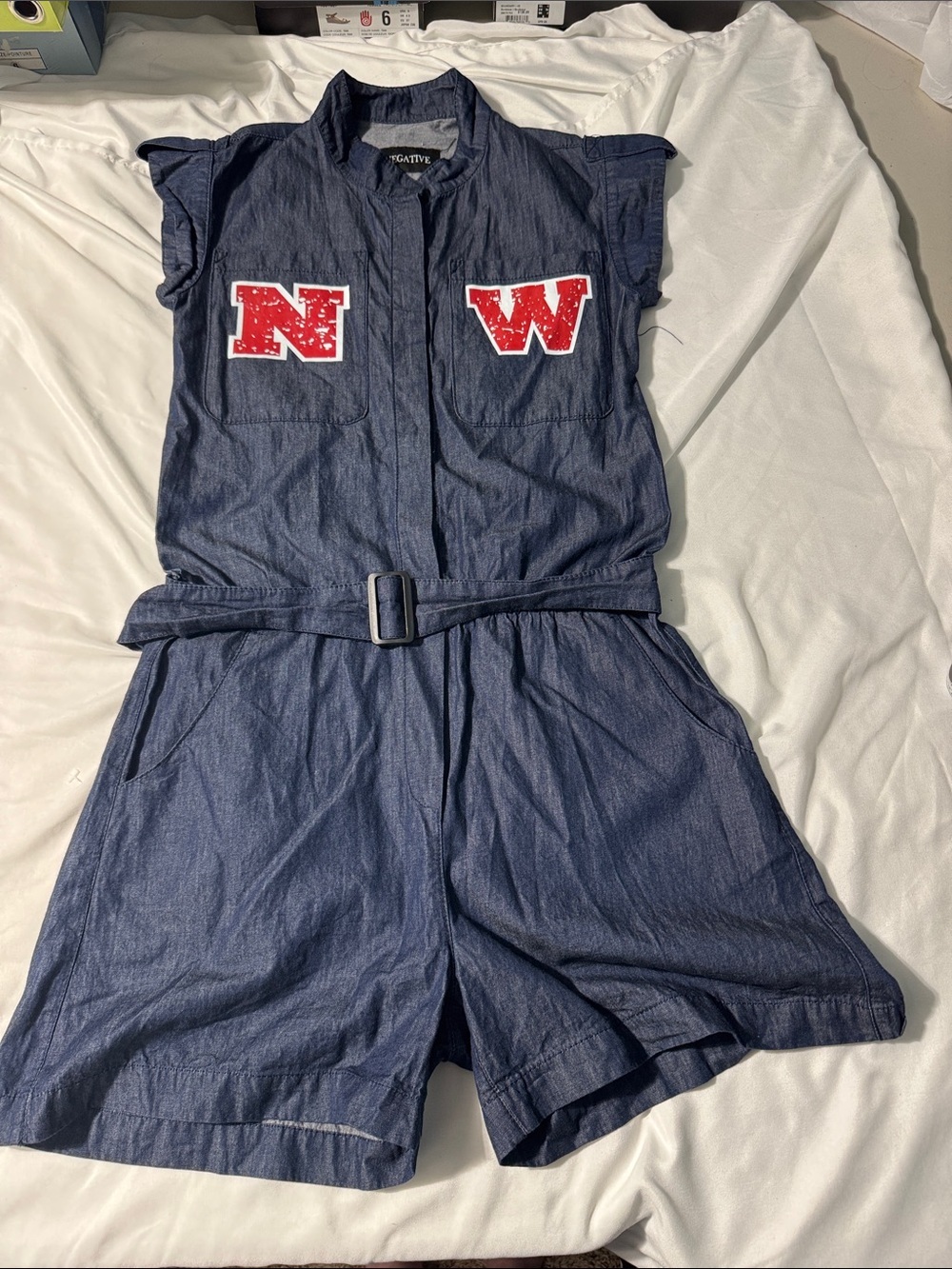 Negative RIZOR Utility Romper Streetwear Chambray Belted Shorts Size Small